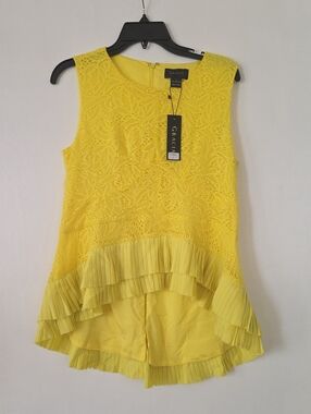 Gracia Bright Yellow Lace Ruffle High-Low Top
